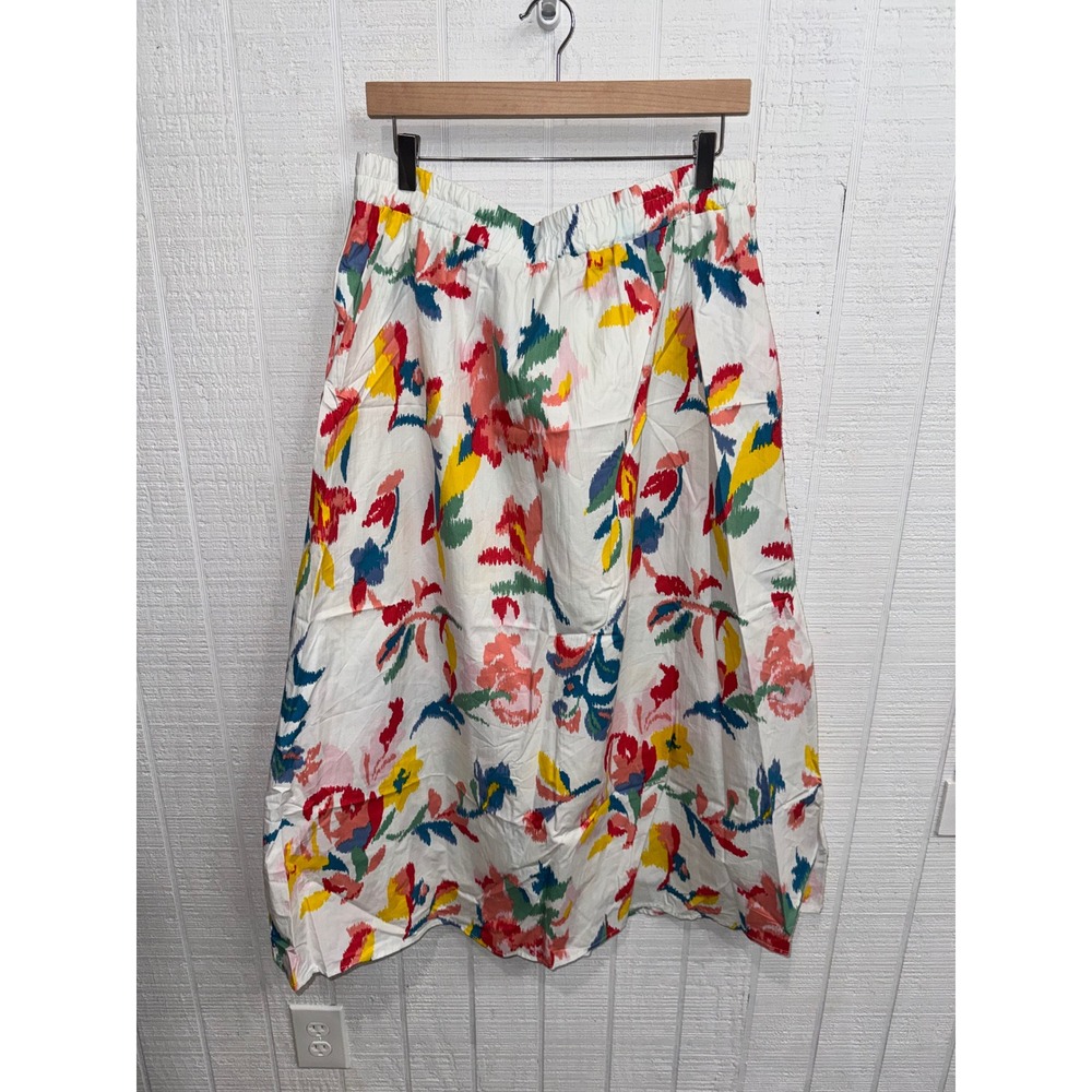 Harlow & Rose Skirt Women XL White Multicolor Floral Ikat Cotton Midi Skirt